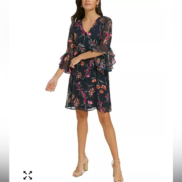 Calvin Klein Dresses & Skirts - Calvin Klein Dress Size 12 Chiffon Bell Sleeve Black Floral MSRP $119 NWT